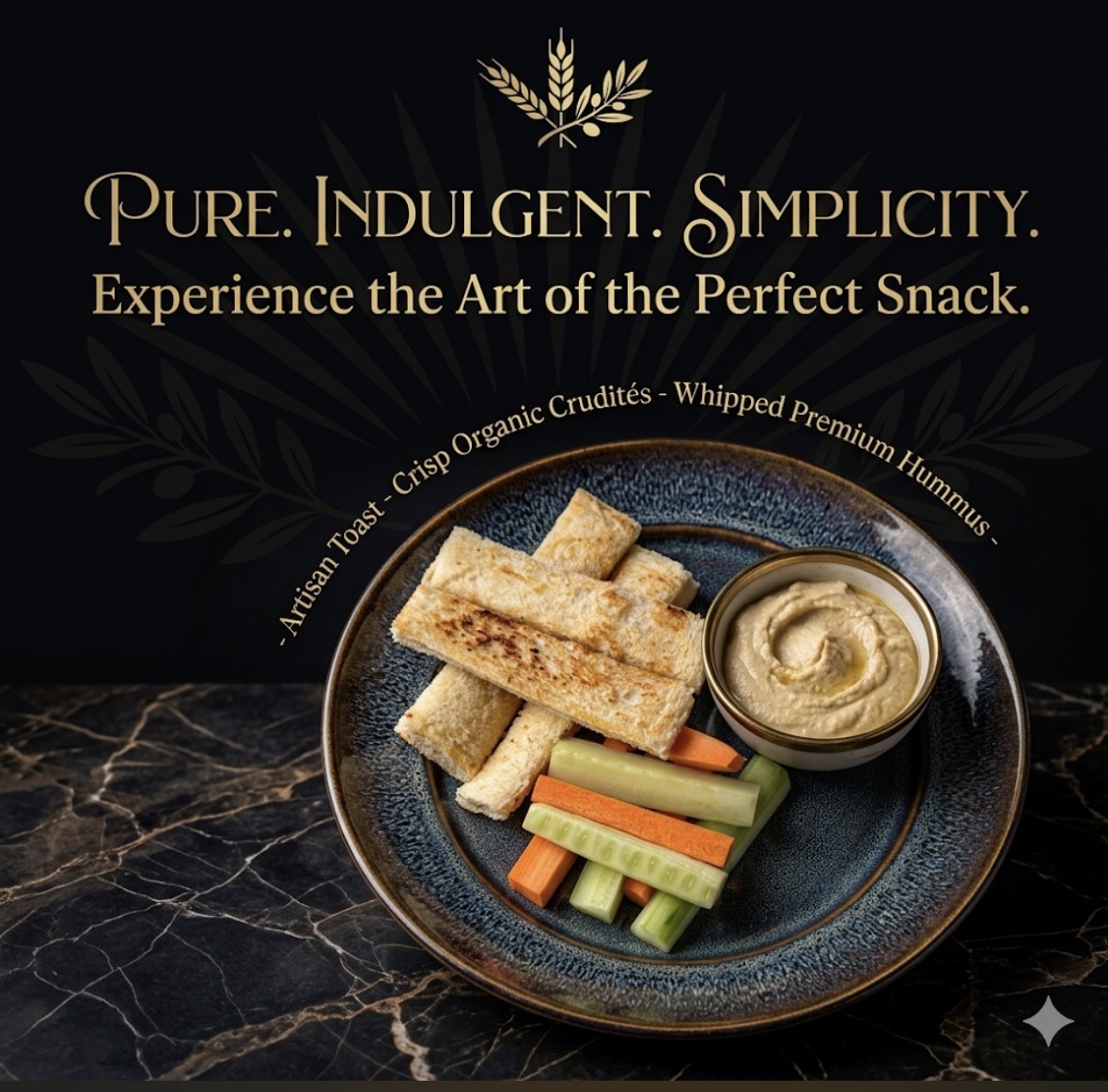 Classic creamy hummus with crudités and toasted artisan bread