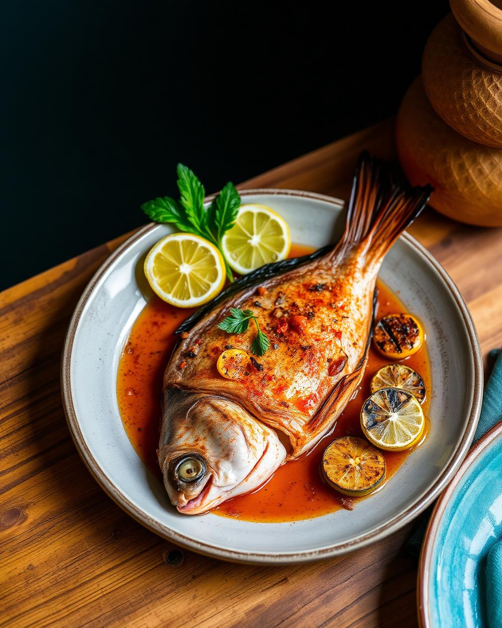 Coastal Catch — Whole grilled snapper, sambal matah, charred local citrus. Father Field Bistro, Nusa Penida.